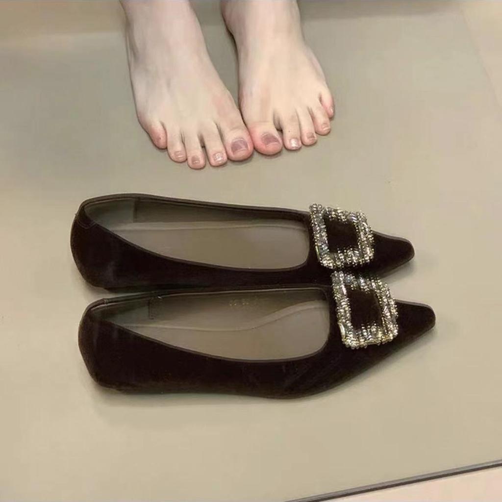 Retro Evening Wind Square Buckle Rhinestone Single Shoes Shallow Mouth Shoes French Shoes Autumn 2025 New One-pedal Temperament Women's Shoes