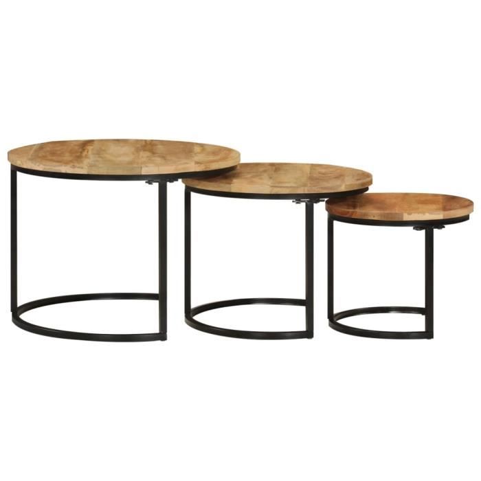 VidaXL Tables gigognes 3 pcs bois de manguier massif brut 353901