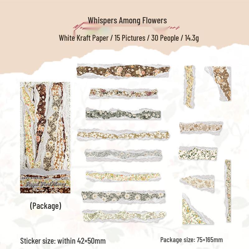 

Yi Niao Flower Shadow Kraft Paper Stickers: 30 Die-Cut Retro Journal Base Sheets