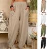 Pants Pockets Solid Color Harem Summer Temperament Loosefitting Pants For Beach