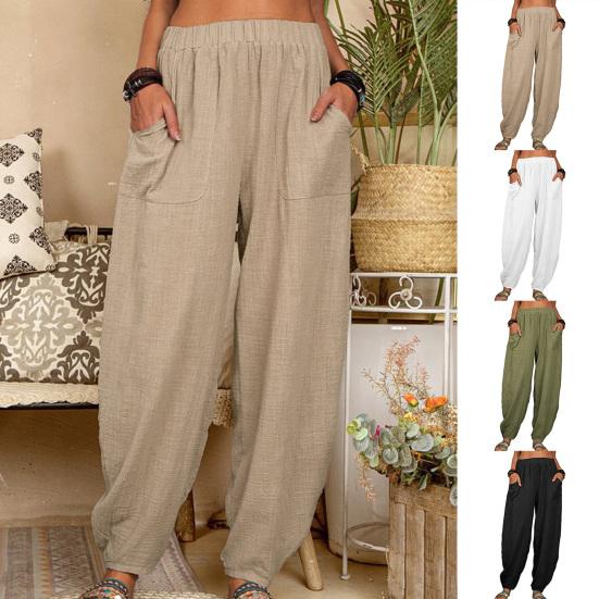 Pants Pockets Solid Color Harem Summer Temperament Loosefitting Pants For Beach