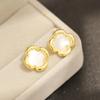 Vierblättriges Kleeblatt Französische Retro-Blumenstecker Ohrringe Damen Muschel Perlmutt Kleine Duftende Elegante Temperament Schmuck Silberne Nadel Ohrringe