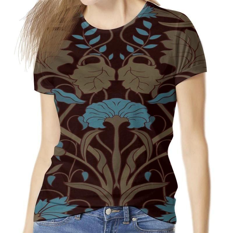 Summer Round Neck Vintage Floral Pattern 3D Print Top Fashionable Casual Short Sleeved Women's T-shirts