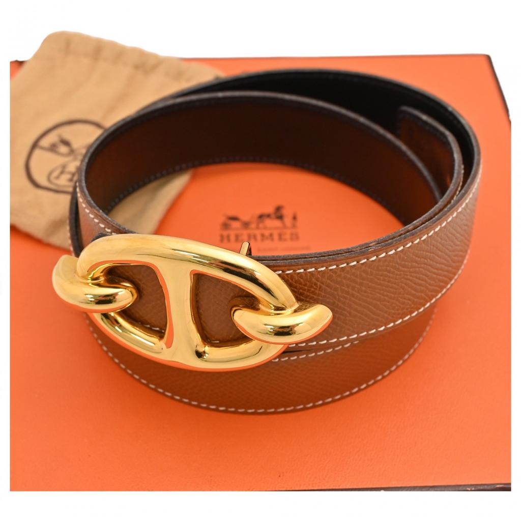 Auth HERMES Chaine d'Ancre Leather Belt Brown he9634gg Used
