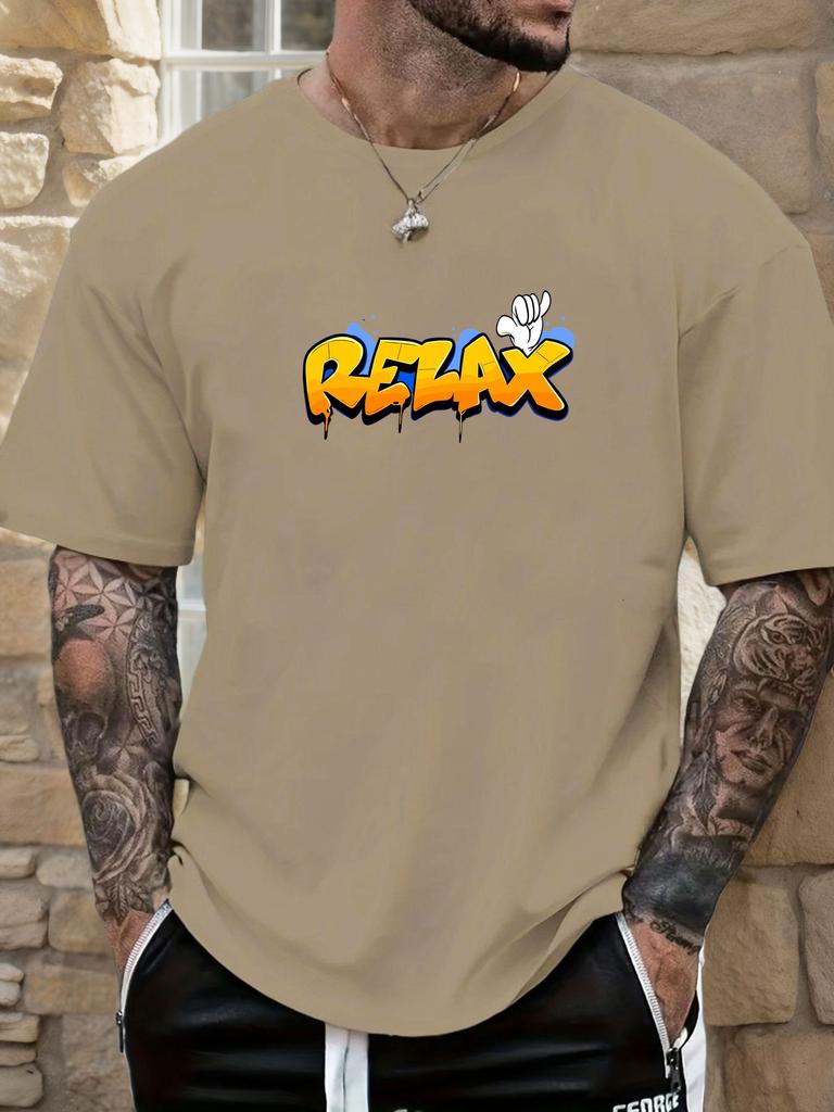 Mens Casual Tshirt Graffiti Relax Print Short Sleeve Round Neck Breathable Soft Oversized Trendy Daily Wear Tee