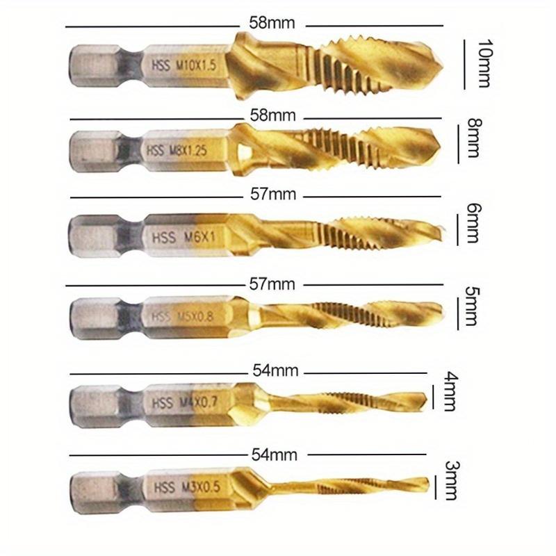12pcs Titanium Coated HSS Tap Drill Bits Set Hex Shank Screw Thread Bit Screw Machine Compound Tap M3 M4 M5 M6 M8 M10