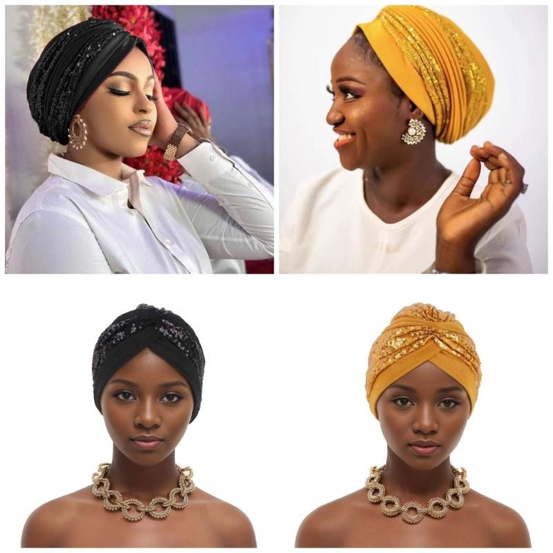 Sparkling Sequins Decorations Beanies Cap With Ethnic Coil Embroidery Hat For Festival Occasion And Cultural Event