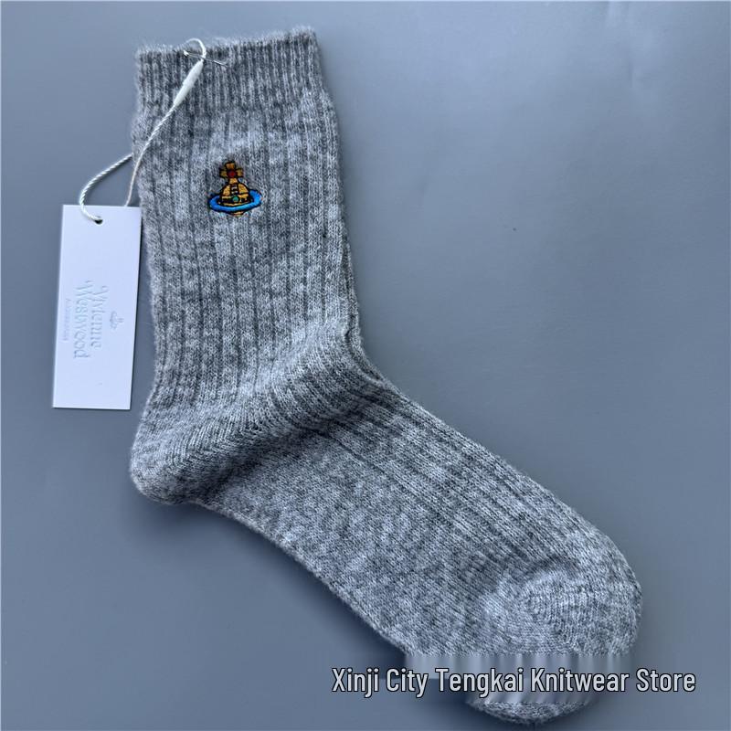 

Носки до середины икры из шерсти с вышивкой Сатурна вдовствующей императрицы Цыси – Теплые, универсальные, модные для осени/зимы One Size 36-41 серый