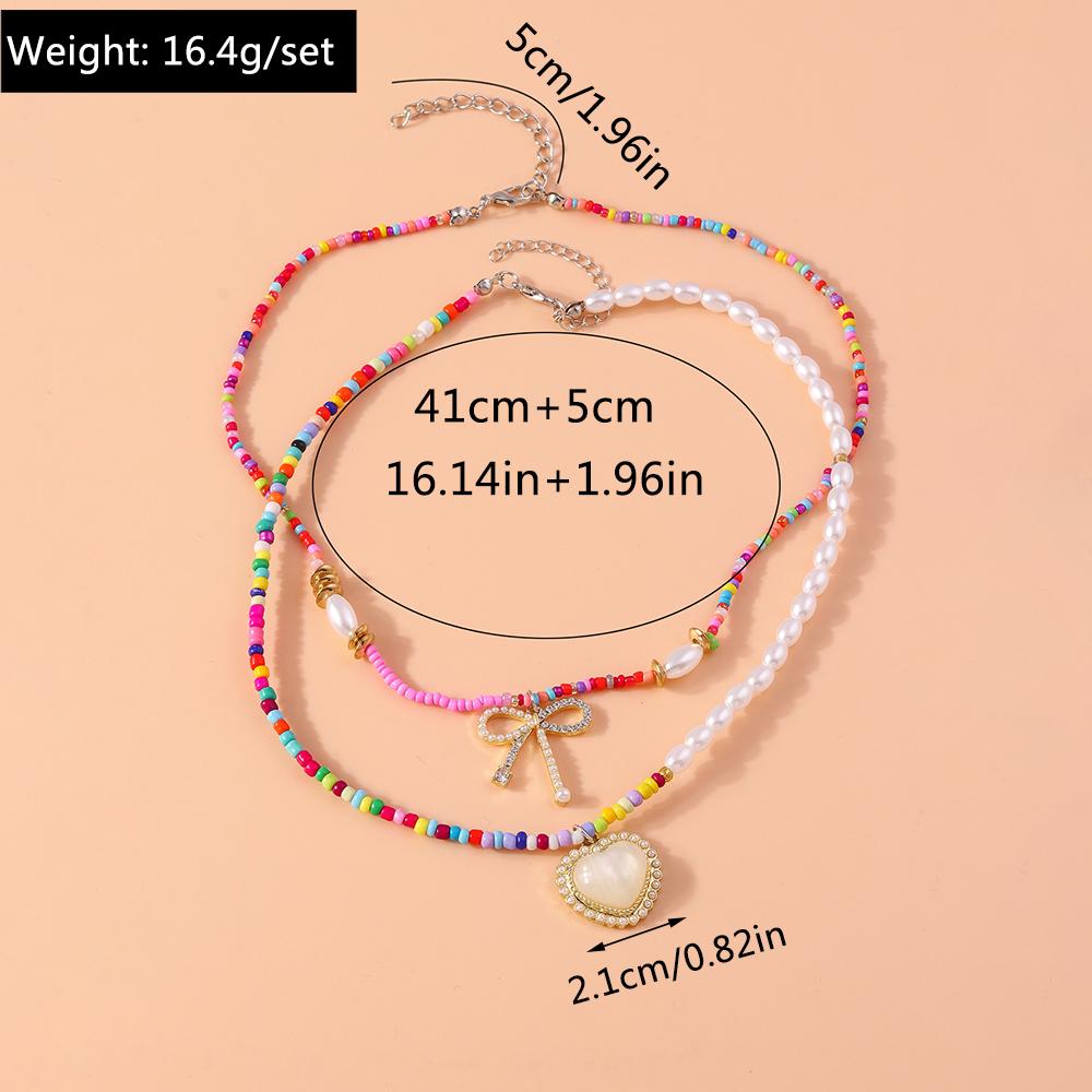 Pretty Handmade Colorful Beads Necklace for Women Crystal Heart Bowknot Pendants Necklaces Party Holiday Jewelry Gift