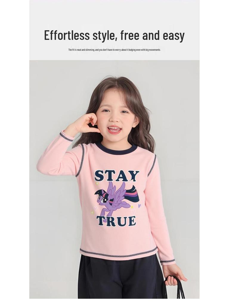 Girls' Cartoon Long-Sleeve Cotton T-Shirt - Spring/Autumn Fashionable Color Block Top