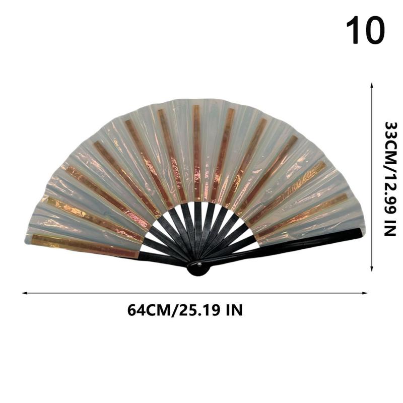 Holographic Folding Fan Pvc Glitter Laser Taiji Fan Dancing Clap Fan For Kung Fu Concerts And Rave Parties Colorful Accessory