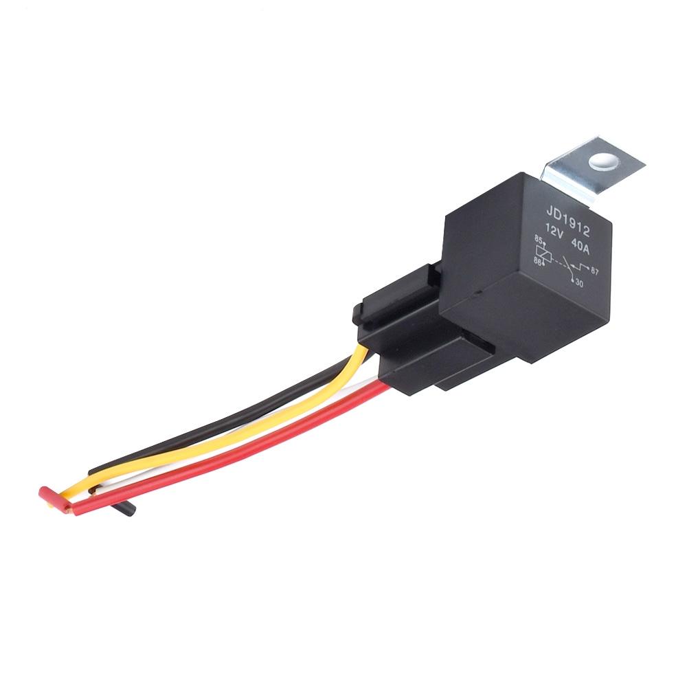 12V 24V 4Pin 5Pin 40A Waterproof Automotive Relay Car Relay with Black Red Copper Terminal Auto Relay with Harness Relay Socket 12V-4PIN