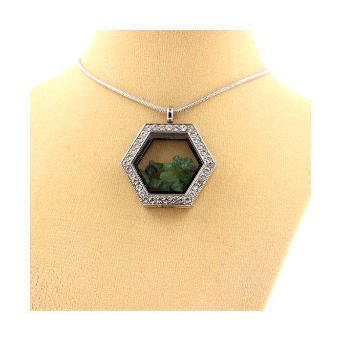 Stones and Minerals. Raw Tsavorite Garnet Necklace. Hexagon Model.