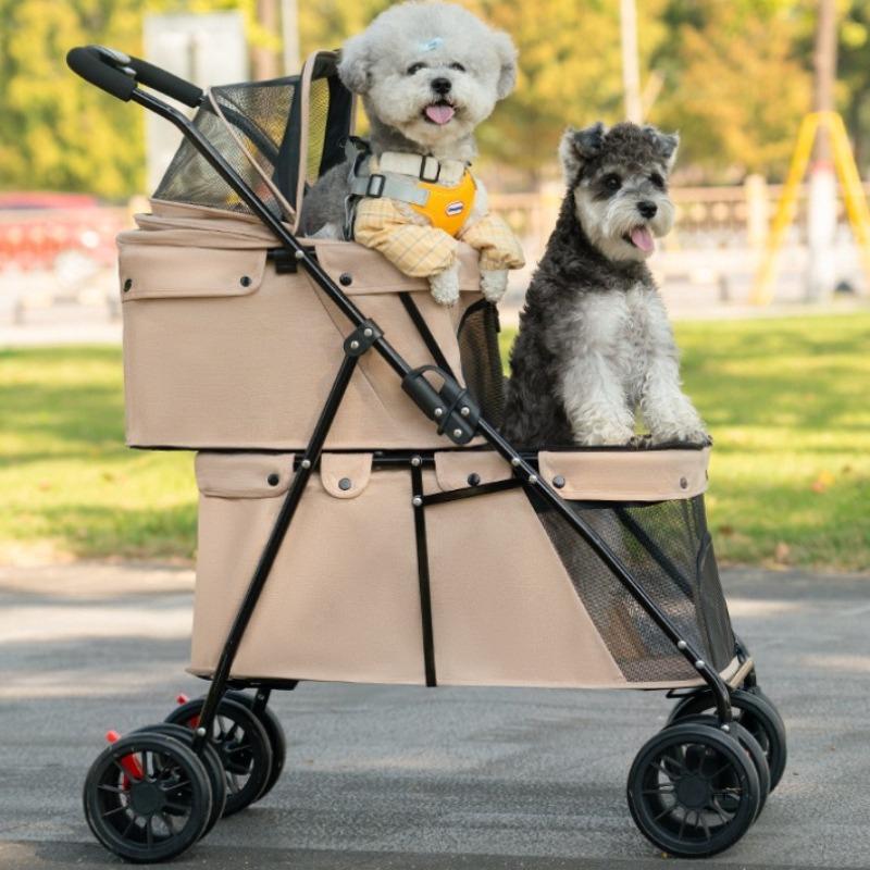 Portable Double Layer Pet Cart Lightweight Foldable Dog Cat Bags Small Pet Outdoor Cart Breathable Pet Dog Carriers Supplies