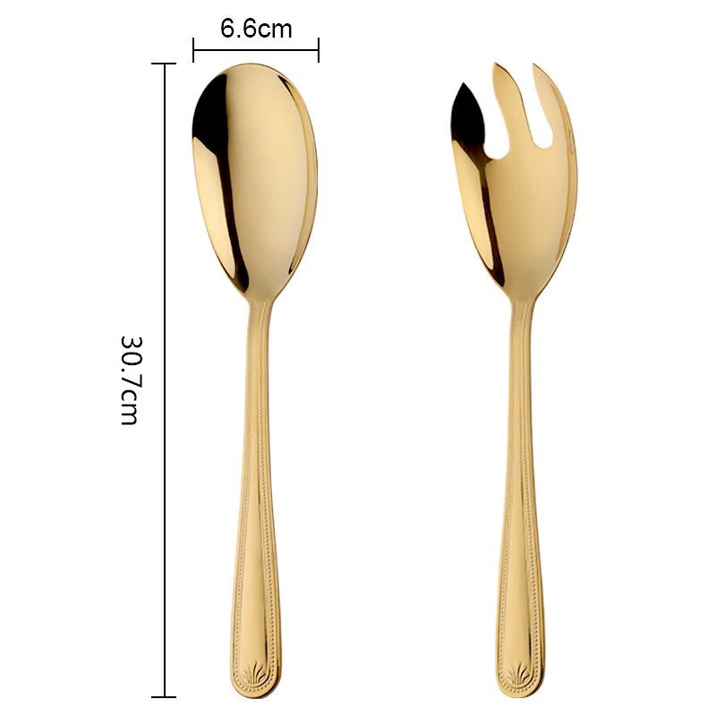 2Pcs Large Salad Spoon Fork Set Stainless Steel Western-style Cutlery Salad Pasta Food Server Home Kitchen Restaurant Tableware