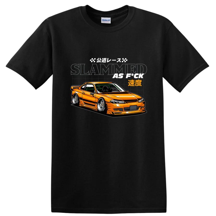 Slammed Car Graphic T Shirt JDM Style Orange Racing Tee for Auto Enthusiasts L