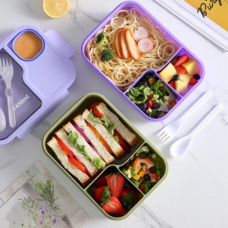 Portable Lunch Box Office Bento Box With Fork and Spoon Microwave Food Storage Container Reusable Food Boxes Quality Plastic