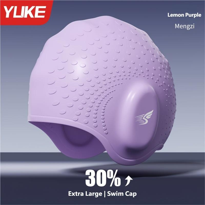 1 Stück Wasserdichte Badekappe für Damen, Große Größe, Nicht einengend, Chlorbeständige Silikon-Ohrschutzkappe für Erwachsene, Großer Kopfumfang Lemon Purple