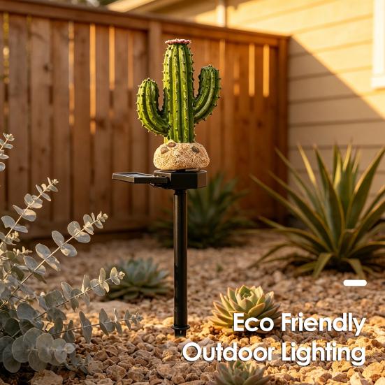 Solar Powered Garden Lights Cactus Light, Resin Pathway Waterproof Decorations for Patio LED Light with Stake Yard Lawn Decor Warm