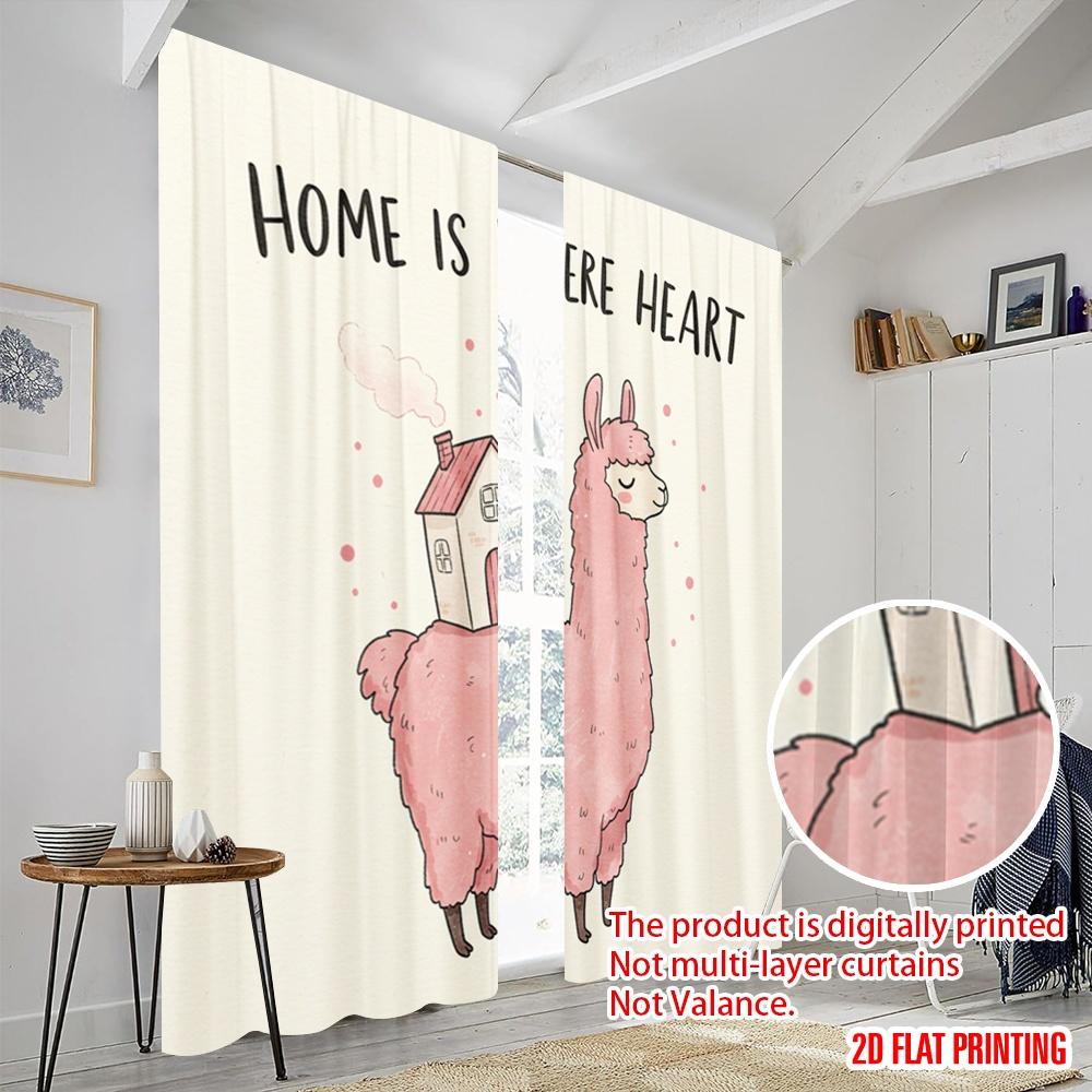 2pcs 2D Flat Printing Drapes Cute Llama Home Heart Polyester Without Electricity Festive Holiday Use for Outdoor Holiday