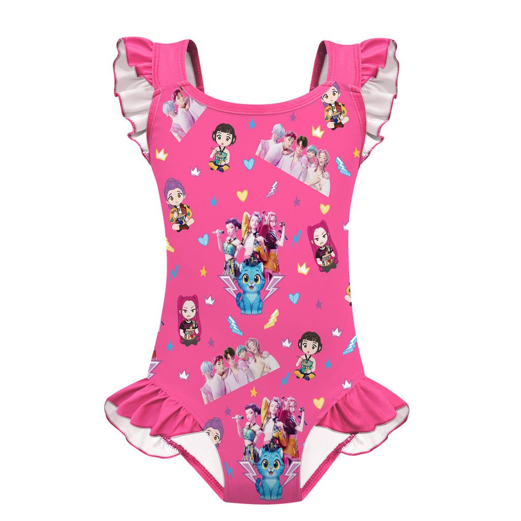 

Детский Девочки Аниме Мультфильм ПОП Певицы Руми Мира Зои Принт Волан Без рукавов Цельный Купальник Купальник 160cm