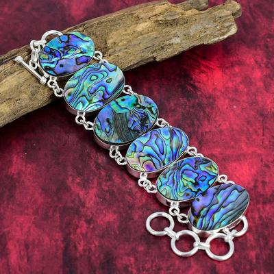 Abalone Muschel Natur Armband Schmuck, Lieblicher Edelstein 925 Massiv Sterlingsilber Armband, Handgefertigter Schmuck, Verstellbares Kettenarmband für Mama