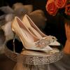 Fashion French-Style Wedding Shoes Bride Design Crystal Thin Heels Pumps Women Elegant Pointed Toe High-Heeled Shoes Woman Prom Shoes