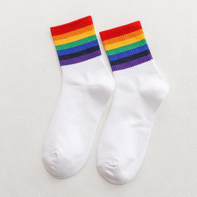 

Летние модные брюки Rainbow Shark с ботинками Dad и женскими спортивными носками средней длины width белый