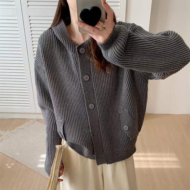 Lazy Wind Sweater Jacket Women's Autumn and Winter Fashion Casual Hooded Top Loose Age-reducing Versatile Knitted Cardigan