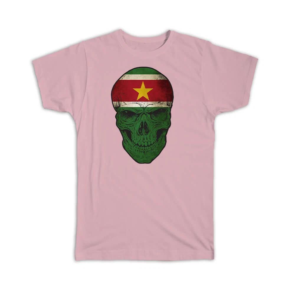 Gift T-Shirt : Suriname Flag Skull Surinamese National Colors 4XL