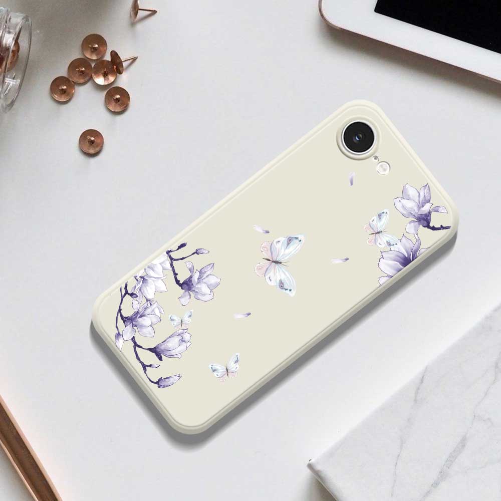For iPhone 16e Case Butterfly Magnolia Pattern Printing Straight Edge TPU Phone Back Cover