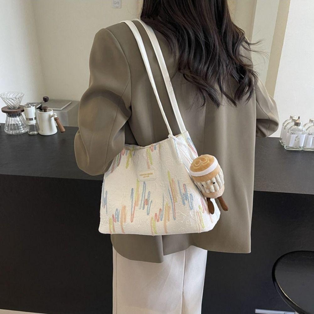 Large Capacity Shoulder Bag Women Korean Style Striped Tote Bag Casual Nylon Underarm bag Girls