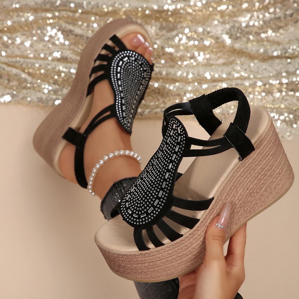 2026 Women Platform Sandals Fashion Wedge High Heels Sandals Woman Outdoor Crystal Summer Chunky Heel Big Size Shoes for Women