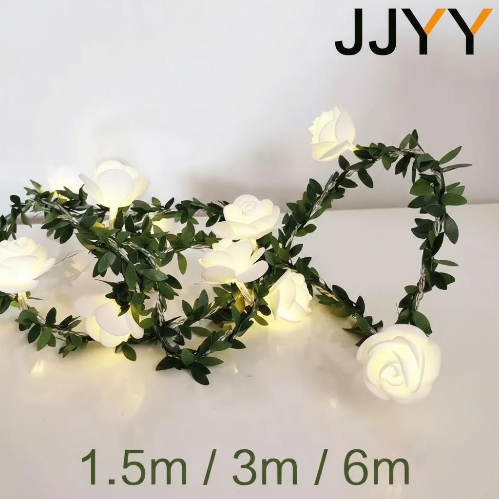 

1.5M 3M 6M Rose LED Christmas Lantern Green Leaf Fairy Lights for Family Holiday Party Decoration