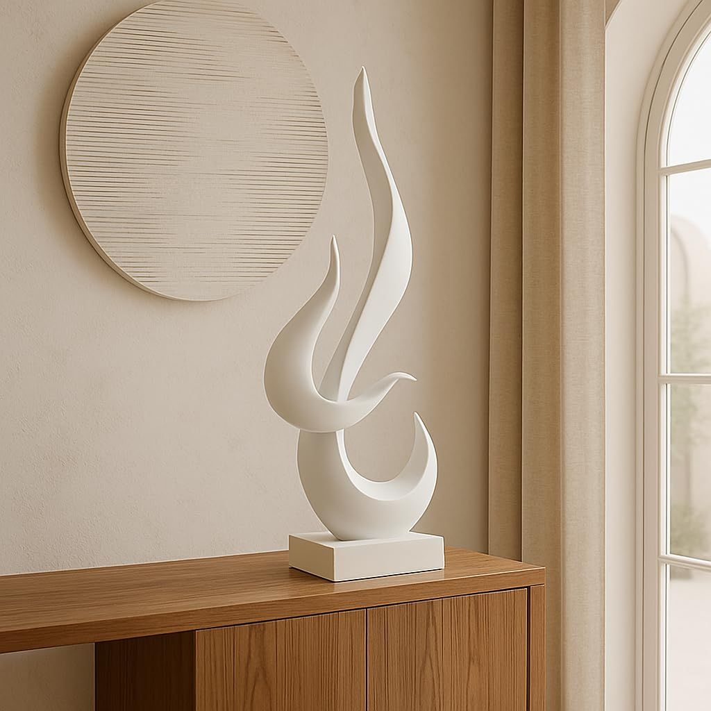 Home Décor Fire Shape Table Decorating Matte Finish Ceramic Figures - (White)