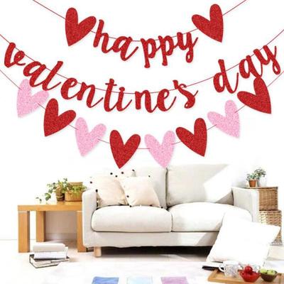 Valentine's Day Love Flower Pendant Banner Party Flag Peach Heart Decoration Party Anniversary Celebration Festive Supplies