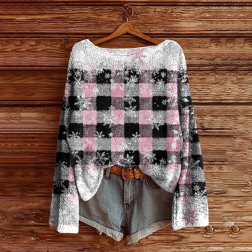 Women's Christmas Print Lightweight Sweater Casual Long Sleeve Knitted Pullover