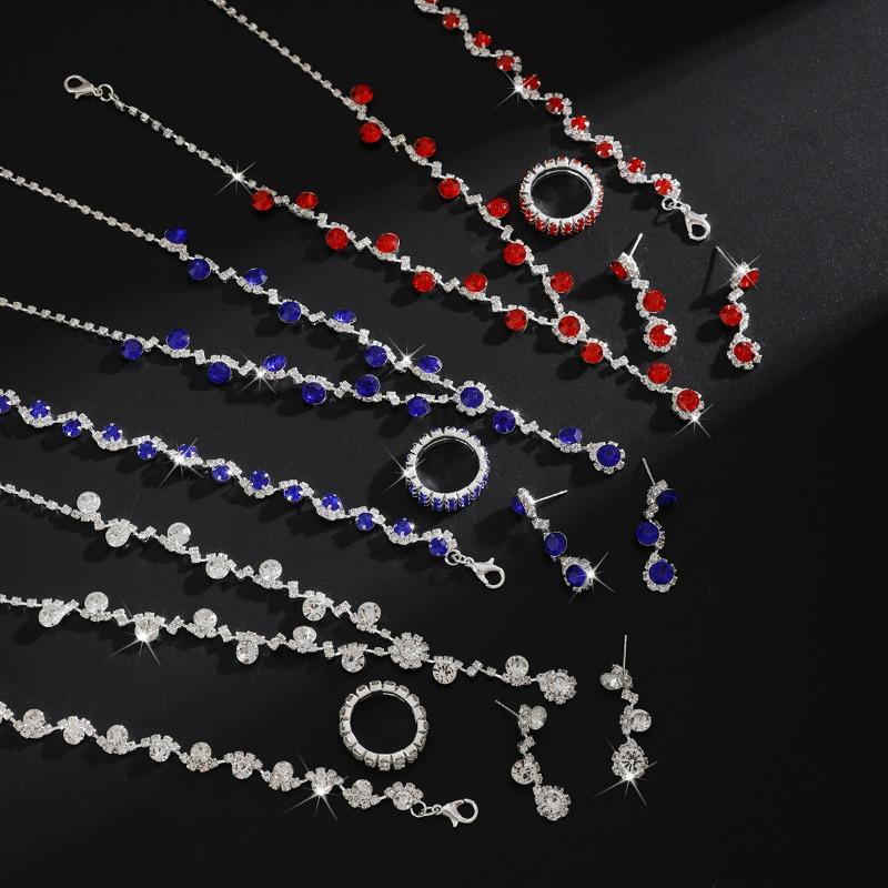 Crystal Rhinestone Necklace Earrings Bracelet Ring Jewelry Wedding Accessories Versatile Bride