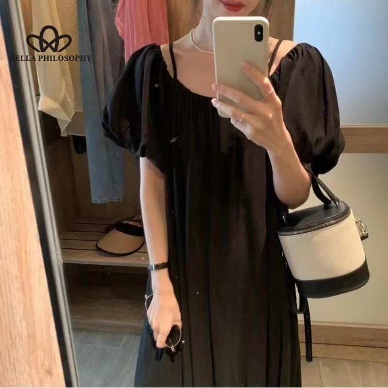 French Style Simple Off-shoulder Solid Color Dress Women's Summer New Slimming Retro High-end Elegant Long Dress
