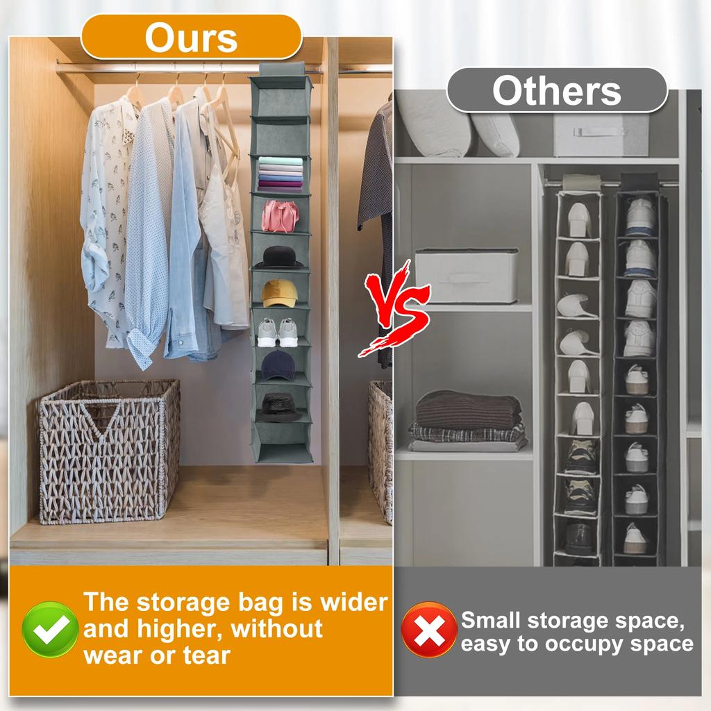 10-Shelf Hanging Shoe Organizer Non-Woven Fabric Hanging Shoe Shelves Multipurpose Foldable Shoes Container Rack Space-Saving