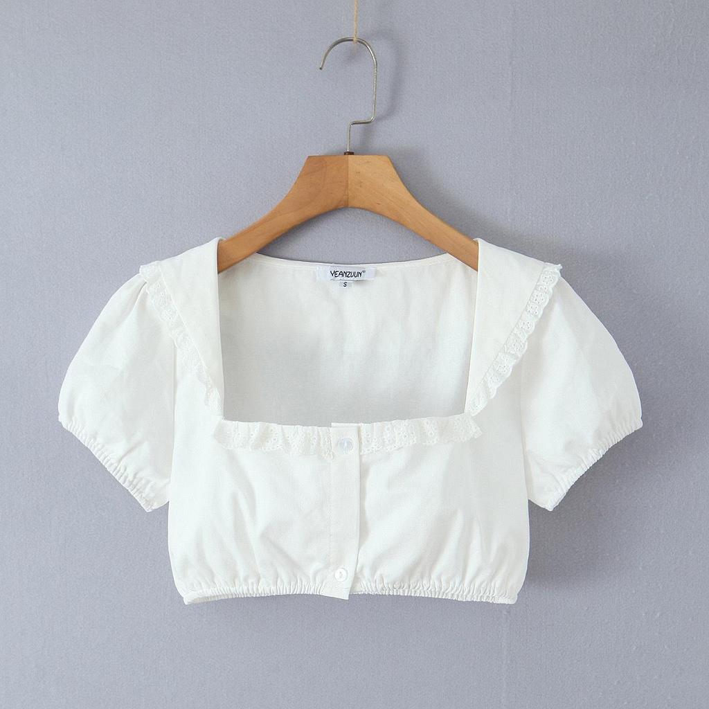Lace Trim Bubble Sleeve Top & Skort Set - Women's Summer Two-Piece