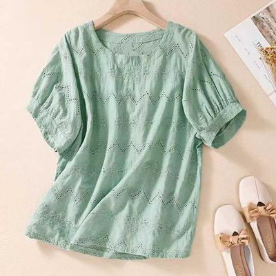 Cotton and Linen Summer New Style Short Sleeved Women's Stylish T-shirt Women's White Linen Classic Small Shirt Top