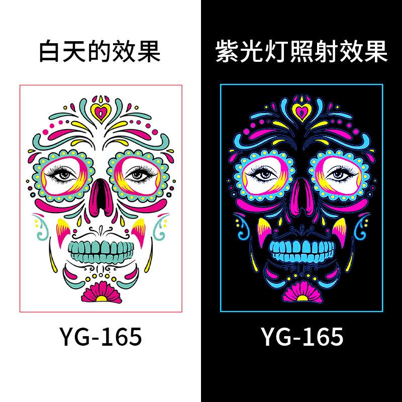 New Halloween Fluorescent Funny Death Skull Face Tattoo Stickers for Masquerade Neon Tattoo Decals
