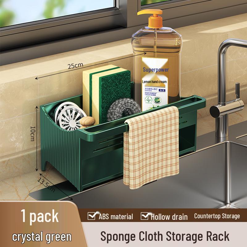 Kitchen Sink Storage Rack: Detergent, Sponge, Wipes, Steel Wire Ball, Drain.