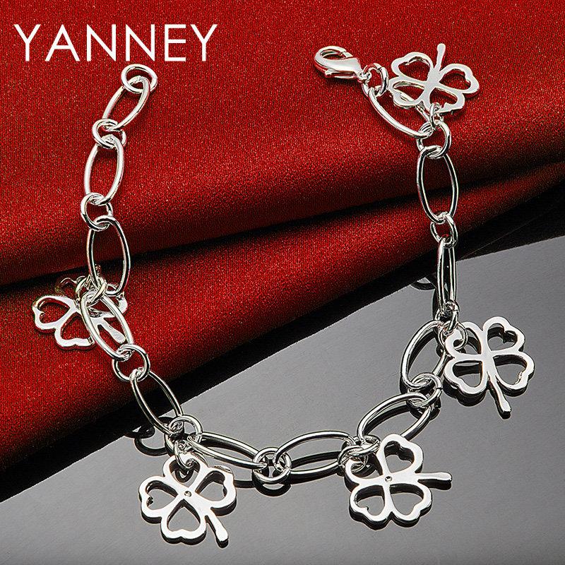 Exquisite 925 Sterling Silver Four-Leaf Clover Bracelet - Women's Gift Jewelry Party Fashion Accessory