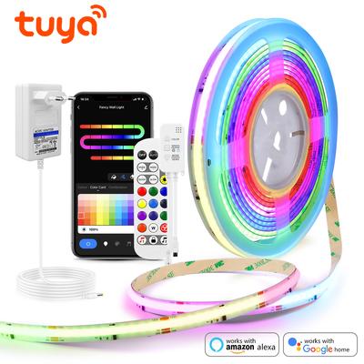 Tuya Smart WiFi RGBIC COB LED bandă de lumină adresabilă WS2811 IC RGB reglabil pentru decorarea camerei Bandă pentru lampă ambientală Alexa Google Home