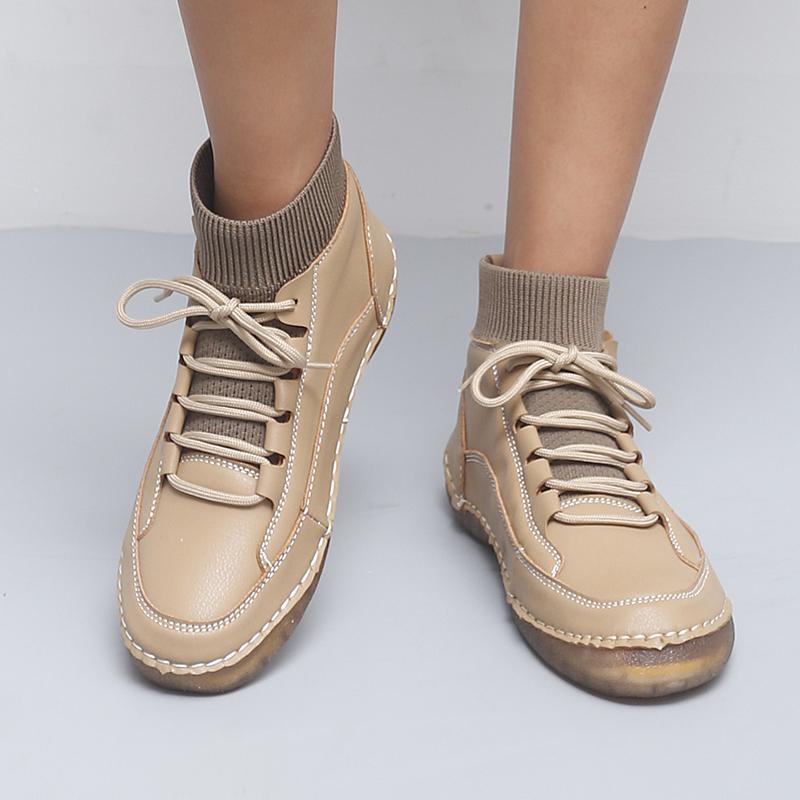 Women Hiking Shoes Driving Shoes High Top Beige Green Black Ankle Boots Casual Plus Size Outdoor Shoes