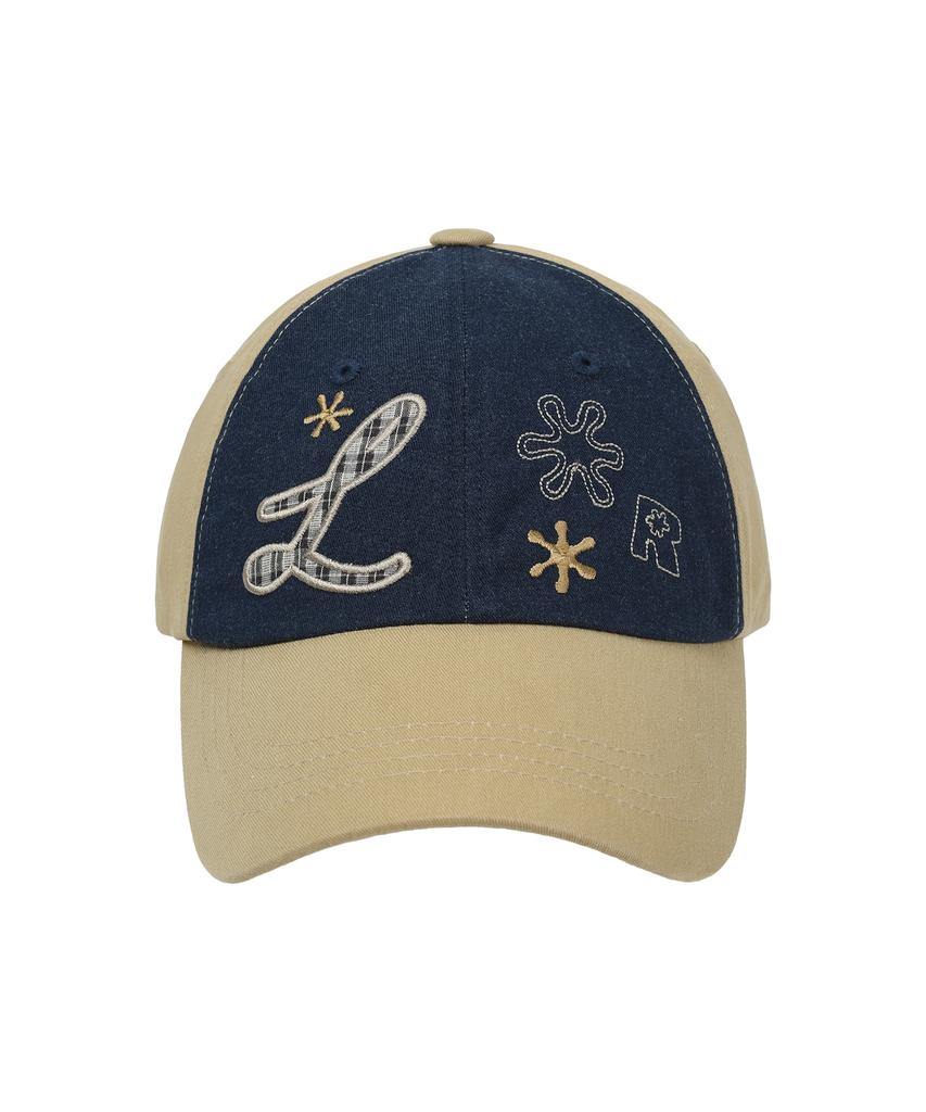 LMR Motif Applique Embroidery Two-Tone Ball Cap Beige