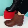 Retro thick heel soft leather short boots soft sole velvet non-slip cotton shoes warm waterproof mother shoes winter new leather boots