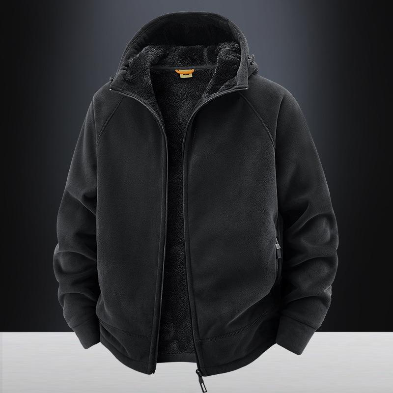 Winter fleece clothes men's and women's autumn and winter new hooded cardigan jacket thickened fleece thermal jacket hooded